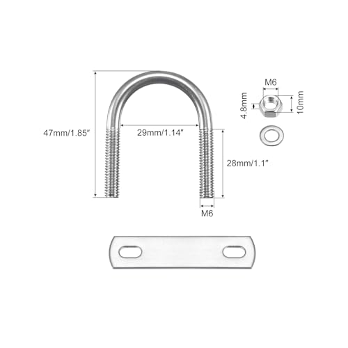 Image of uxcell Round U-Bolts, 5 Sets 29mm(1.14 inch) Inner Width 47mm Length M6 304 Stainless Steel U Clamp Bolt with Nuts Washers and Plates, for Boat Trailer