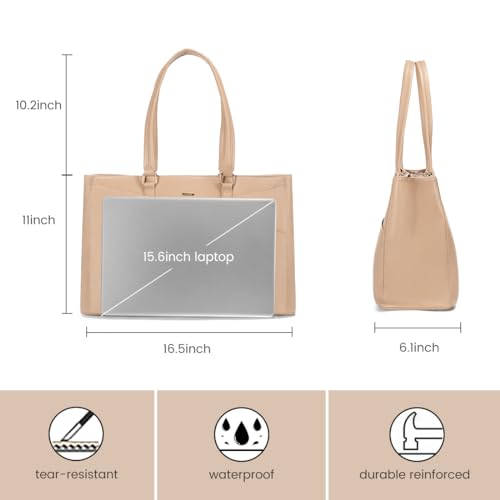 Image of LOVEVOOK Laptop Bag for Women 15.6 Inch Tote Bags Waterproof Leather Briefcase Computer Women Business Office Work Bag,Light Khaki