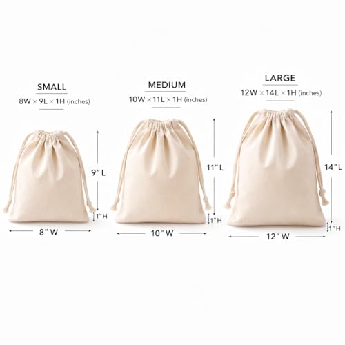 Image of Reusable Cotton Drawstring Storage Bags Set of 6 (2 Small, 2 Medium, 2 Large) | Washable Eco-Friendly Grocery & Vegetable Bags