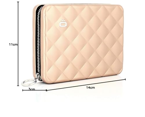 Ögon Designs - Quilted Passport Aluminium portemonnee - Portemonnee met RFID-blokkering voor dames - Maximaal 10 kaarten, paspoort, munten en bankbiljetten (Rose Gold)