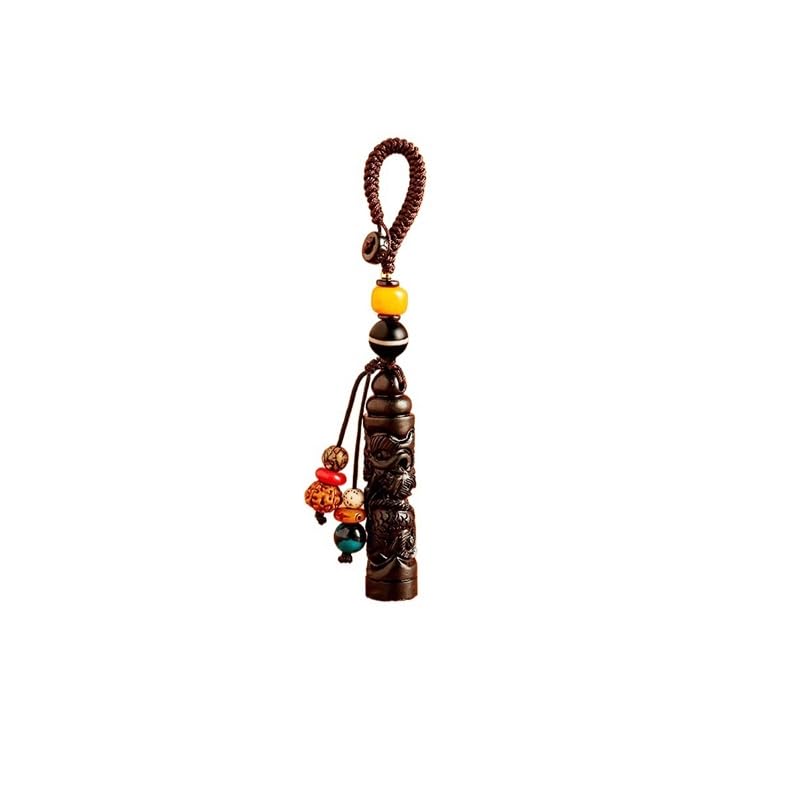 Porte-clés ébène gravé dragon et phénix | Bijou de sac luxe homme