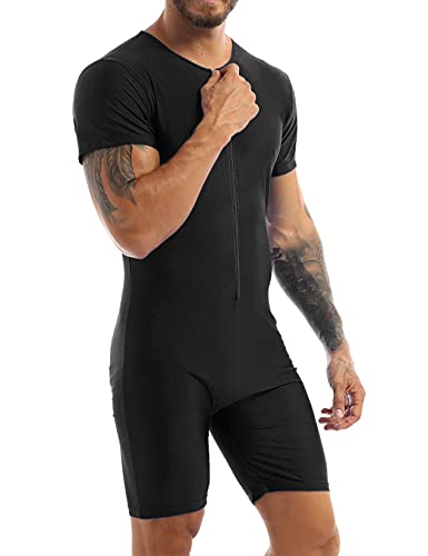 Yihuimin Men's One Piece Short Sleeve Zipper Front Dance Workout Bodysuit Biketard Unitard Jumpsuit - Image 3