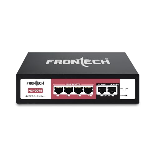 Image of Frontech PoE+ Switch | 4+2 Ports | 72W Power | 250m Extend | 10 /100 Mbps | Dual Uplink | Plug & Play | ESD Protection | Ideal for CCTV /IP Camera /NVR | 2 Year Warranty (NC-0078)