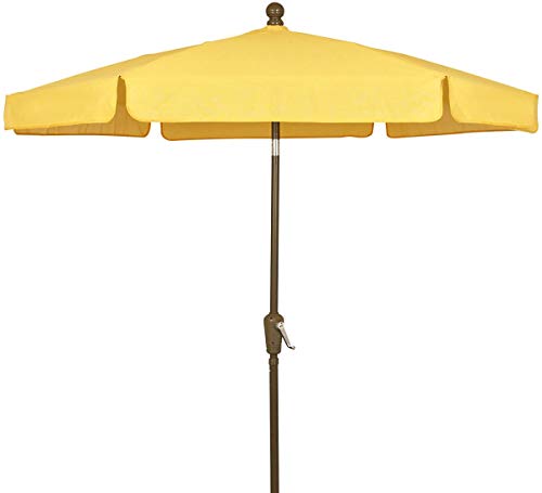 Fiberbuilt 7.5' Hex Garden Patio Umbrella 6 Rib Push Up Champagne Bronze with Yellow Vinyl Coated Weave Canopy