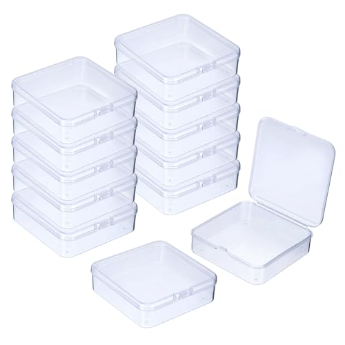 Image of uxcell 12Pcs Clear Small Plastic Beads Storage Containers with Lids, Square Anti-Oxidation Jewelry Storage Boxes for Small Items Craft, Beads, Ear Studs, Necklaces(3.3x3.35x1.02In)
