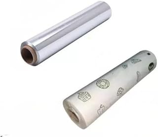 Fidoma 25 मीटर बटर पेपर रोल दोबारा इस्तेमाल होने योग्य, फूड रैपिंग पेपर एल्युमिनियम फॉयल रोल 25 मीटर - (2 का पैक)