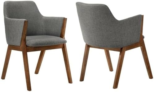 Armen Living Renzo Fabric Wood Dining Side Chairs-Set of 2, 18" SH, Charcoal/Walnut - Thumbnail 5