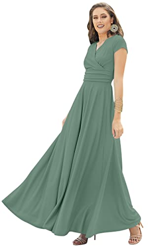 Image of KOH KOH Womens 2026 Sexy Cap Short Sleeve V-Neck Flowy Cocktail Gown