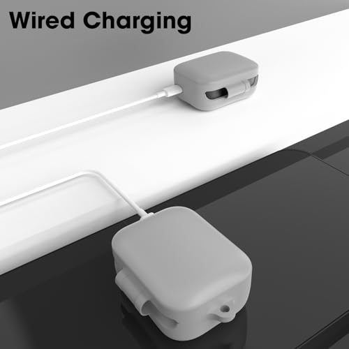 Image of Sounce Earphone Case Cover for Boat Airdopes 800 TWS Soft Silicone Skin Case Cover Shock Absorbing Protective Case with Keychain [Front LED Visible] - Grey