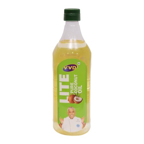 Image of VVD Lite Pure Coconut Oil 1 litre Bottle | Pure Coconut Oil for Cooking | Natural Coconut Cooking Oil | Edible Cooking Oil | Light | Rich Coconut Aroma & Taste | Free from Argemone Oil | Non - sticky | Non-greasy | Less Viscous | Best Value for South Indian Cooking