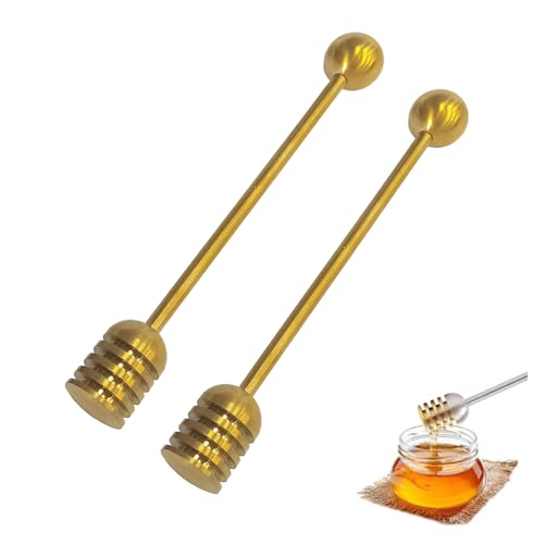 Alunsito Stainless Steel Honey Dipper Stick, 6.3 Inch Honey Wand Server, Removable Honeycomb Stick for Honey Pot Dispense Honey, Wedding Party Favors, 2 Pieces, Gold