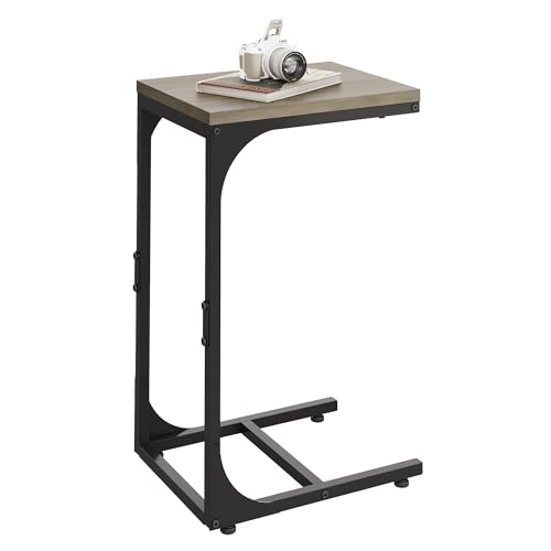 WLIVE C Shaped End Table, Small Couch Side Tables with Metal Frame, Sofa Table TV Tray for Living Room, Bedroom, Greige