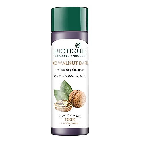 Biotique Walnut Bark Volumizing Shampoo For Fine & Thinning Hair 190 ml/ 6.42 Oz. I Makes Hair Healthy, Silky, Shiny And Pure Natural Black I Musk Root Soap Nut And Black Malya Flowers