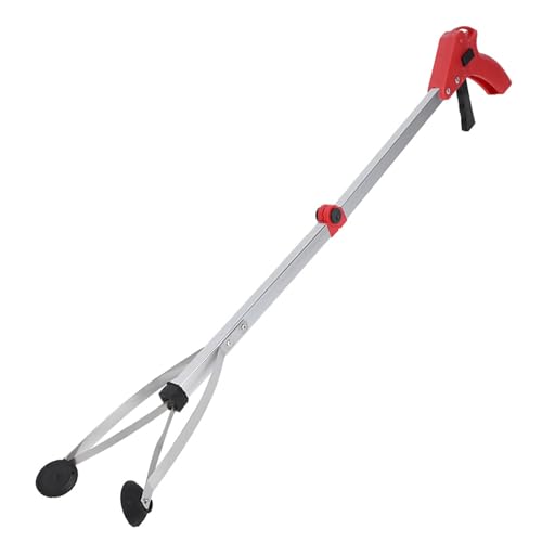 Raccoglitore di rifiuti ad aspirazione pieghevole, strumento di raccolta ad artiglio con portata lunga 31,5 pollici per la raccolta dei rifiuti di foglie da giardino (Manico Rosso)