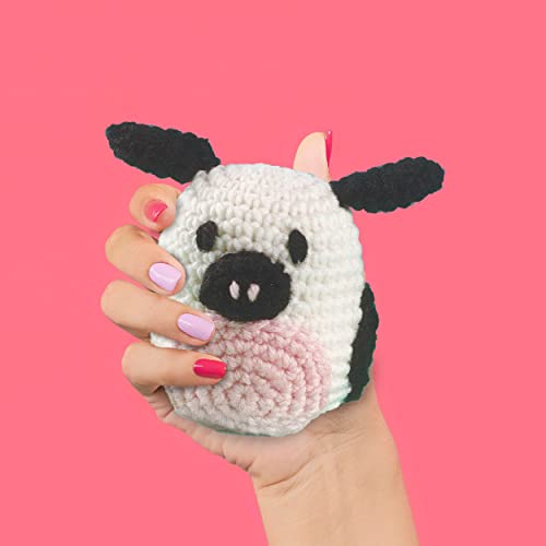 Image of LEISURE ARTS Pudgies Animals Crochet Kit, Cow, 3 inch, Complete Crochet Kit, Learn to Animal Starter Kit for All Ages, Includes Instructions, DIY Amigurumi Kits