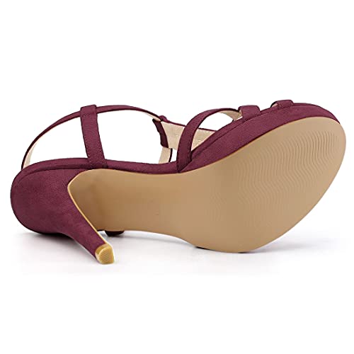 Allegra K Allegra K Women's T Strap Slingback Platform Stiletto Burgundy Heel Sandals 9 M US