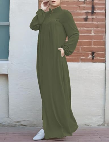 Image of Womens Abaya Muslim Long Sleeve Front Zipper Dress Prayer Islamic Clothes with Pockets