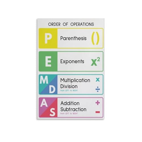 Educational Math Poster, Learn PEMDAS - The Order of Operations Rules, Step-by-Step Guide Wall Art for Students(Framed,16x24inch