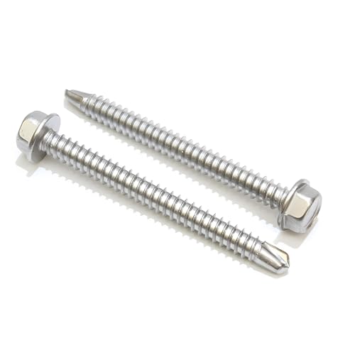 Bolt Dropper #14 x 2-1/2-Inch Stainless Steel TEK Screws - Pack of 50 Self-Tapping Screws - Corrosion-Resistant External Hex Washer Head Screws for Wood, Metal, Wet Environments, and Outdoor Projects