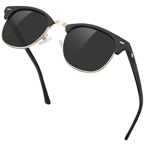 KANASTAL Gafas de Sol Negras Doradas Mujer y Hombre Polarizadas Medio Marco Clásico Cuadradas Vintage Opacas Negro Mate Protección UV400   Oro Metal Negras Mate