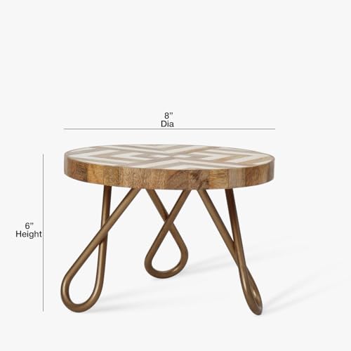 Image of CASADECOR Geometrical Abstract Wood & Metal Pizza Cake Stand Pack of 1 (Diameter-8 Inch) (Wooden Vintage)