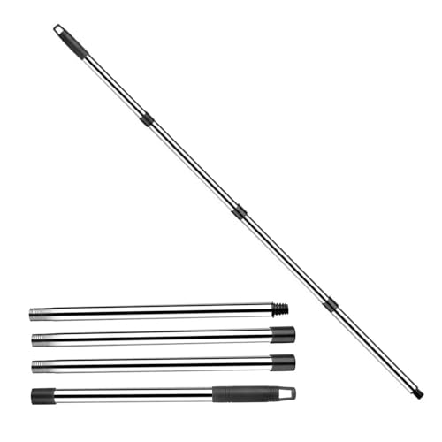 HASLED Pértiga Telescópica de Limpieza 147cm - Acero Inoxidable - 4 Secciones Ajustables - Compatible con Accesorios de Limpieza - para Cristales, Piscinas y Techos