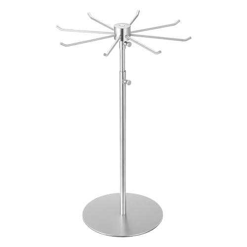 uxcell Keychain Display Stand, 1Pcs - Metal 1-layer Rotating Jewelry Display Stand with 8 Hook, Adjustable Display Rack for Necklace Craft Shows (Silver)
