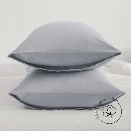 DCSKY Cotton Standard Pillowcases - Set of 2, 800 Thread Count Cotton Pillowcases - Soft and Breathable Envelope Closure Pillow Cases - 20x26 Pillow Covers for Bed,Grey — view 2