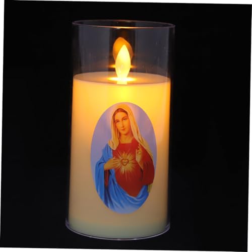 OUNONA Candela LED senza Fiamma con Motivo Maria Decorazione Religiosa Trasparente in Vetro Candela da Preghiera Sicura Senza Emissioni per Casa Chiesa e Eventi Cattolici Funzionamento