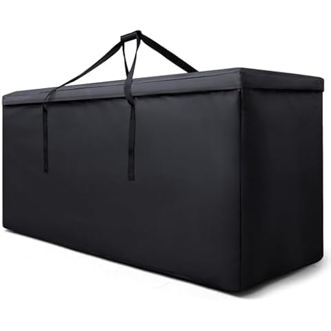 skyfiree Outdoor Cushion Storage Bag Heavy Duty 600D Waterproof Patio Cushion Storage Bag Extra Large Cushion Sorage Bags for Patio Furniture with Zipper and Handle, 65 x 20 x 28 Inch, Black Cover