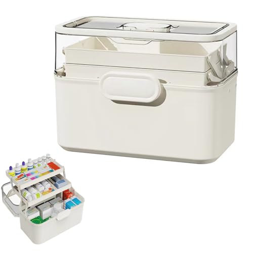 Sevitini Caja de medicamentos, Caja organizadora de medicina grande de 3 capas, medicine box, multifunción Organizador medicamentos con asa, para hogar al aire libre