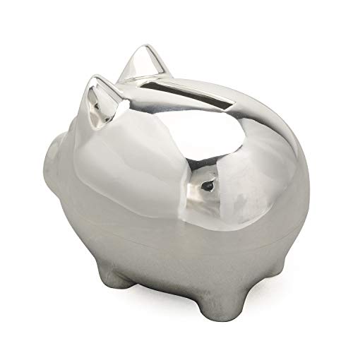 K Cool Vintage Small Piggy Bank Creative Metal Alloy Cartoon Money Bank Cute Coin Bank Pig Penny Coin Saving Pot Box With Stopper For Boy Kid (Shiny Silver) #TOP2