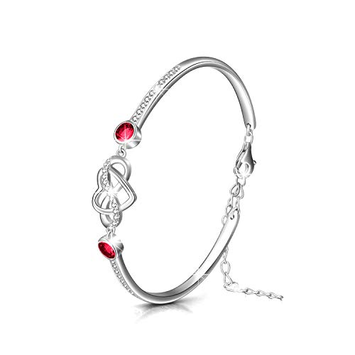 Image of AOBOCO 925 Sterling Silver Infinity Endless Love Heart Birthstone Bangle Bracelet - I Love You Forever Series Adjustable 6-8 in Bracelet with Crystals from Austria Romantic Birthday Jewelry Gift for Women Wife Girlfriend