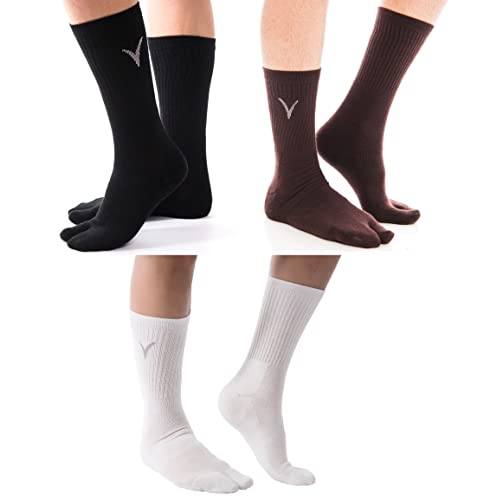 Image of 3 Pairs Thick Flip-Flop Big Toe Socks Crew Mid Calf or Ankle Size: Women 9-12 Men 8-11