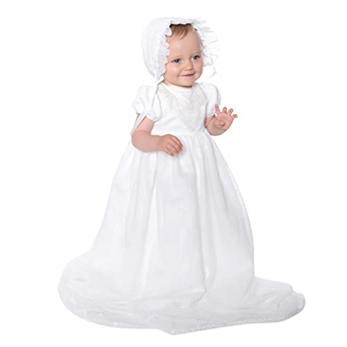 Pippa & Julie Baby Girls' Christening Gown Set, 2-Piece Outfit, Includes Short Sleeve Dress & Bonnet, Bambina White, 0-3 Months #TOP4