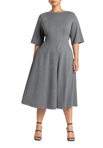 ELOQUII Women's Plus Size Seam Detail Ponte Work Dress
