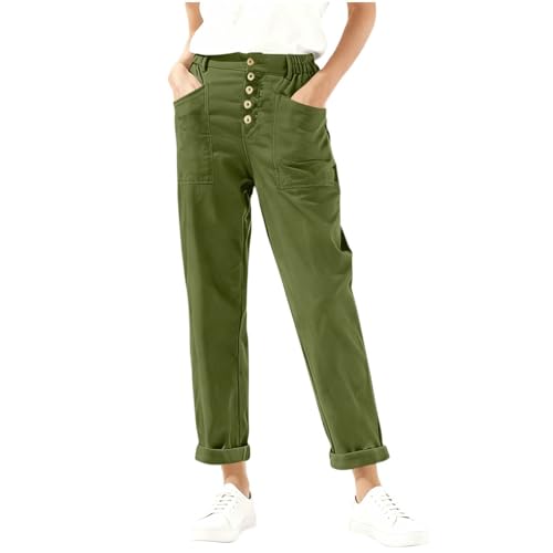 Ruziyoog High Waist Pants for Women Button Fly Casual Loose Lounge Pants Wide Leg Trousers 2026 Beach Travel Vacation Outfits Army Green