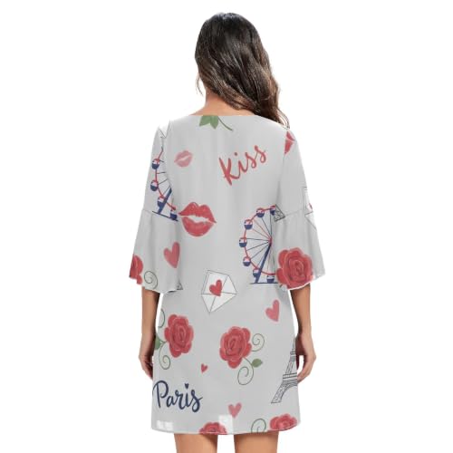 Robe trapèze d'été coupe impeccable gris Paris Roses - 4