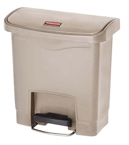 Rubbermaid Commercial Products STREAMLINE Plastic Front Step Step-On-Trash/Garbage Can/Bin 4 GAL Beige for Doctor's Office/Hospitals/Healthcare