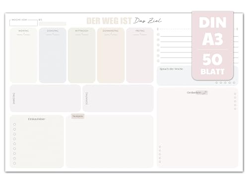 BIROYAL 50 Blätt Schreibtischunterlage Papier A3 + Wochenplaner Block mit To Do und Einkaufsliste - Weekly Planner undatiert Schreibtisch Unterlage