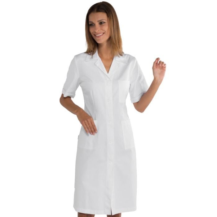 I.sacco Camice da Lavoro da Donna con Mezza Manica in 100% Cotone Satin (Bianco)
