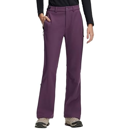 Pioneer Camp Women's Winter Hiking Fleece Lined Pants Water Resistant Snow Ski Flared Insulated Softshell with Ankle Zip