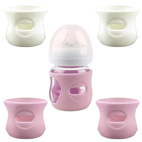 Image of 4 Pack Silicone Sleeves for 4 OZ Avent Natural Glass Baby Bottles,Mix Color | Anti Breakage Baby Bottle Holder, Compatible with Philips Avent Glass Natural Baby Bottle, BPA Free