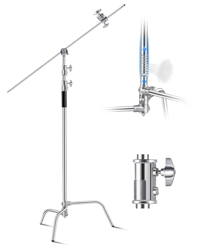 VEVOR Support en Forme C, avec Bras de flèche, Hauteur maximale 330 cm, Support d'éclairage Photographique Robuste en Acier Inoxydable, tête à 2 poignées pour monolight de Studio, softbox, réflecteur