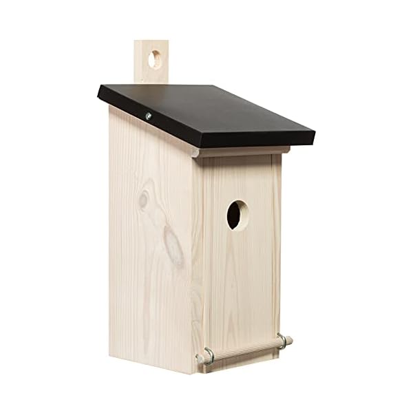 Brandsseller Nistkasten mit Stahlblechdach 32mm Einflugloch Wetterfest Vogelhaus - Motiv 2 - Holz Weiss/Dach Schwarz