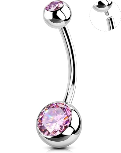 OUFER Pink Surgical Steel Belly Button Rings, Internally Threaded 14G Piercing Jewelry, Long Navel Rings for Women Men - 16mm