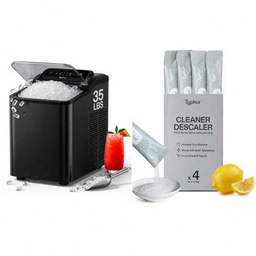 Image of Typhur Fast Nugget Ice Maker Black Stainless Steel + Typhur Ice Maker Cleaner and Descaler 4 Individually Pack