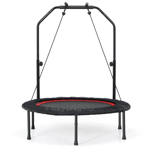 LIFEZEAL Trampoline de fitness pliable Ø 101 cm, sauteur avec barre de sécurité et 2 bandes de résistance, trampoline pour adultes et enfants, avec hauteur...