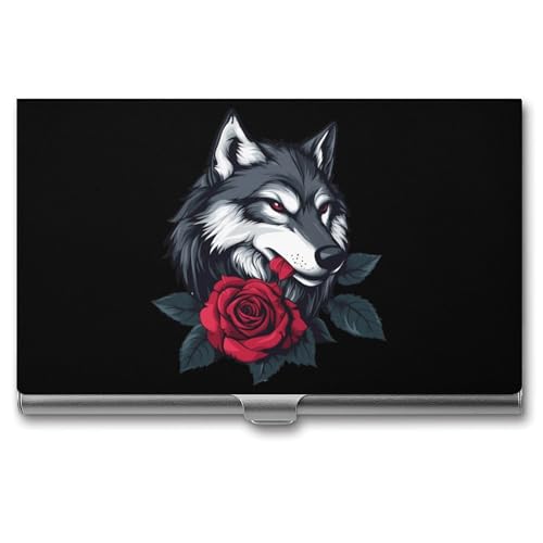 Wolf With A Rose Business Card Case Pocket Card Holder Slim Card