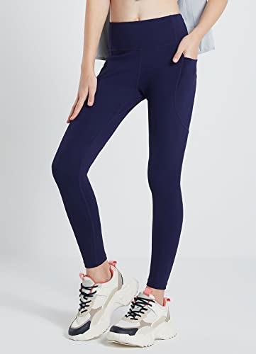 Baleaf Girls' Athletic Leggings Kids Yoga Pants Compression Running Workout Active Dance Tights With Pockets Navy L #TOP1